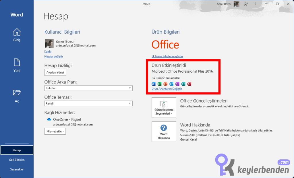 Microsoft Office 2016 Etkinleştirme
